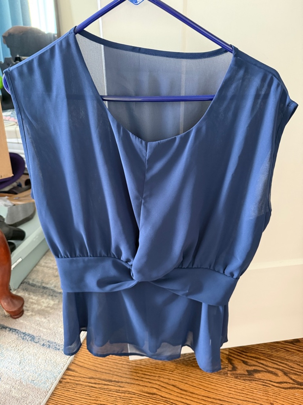 Sleeveless Navy Twist-Front Chiffon Top